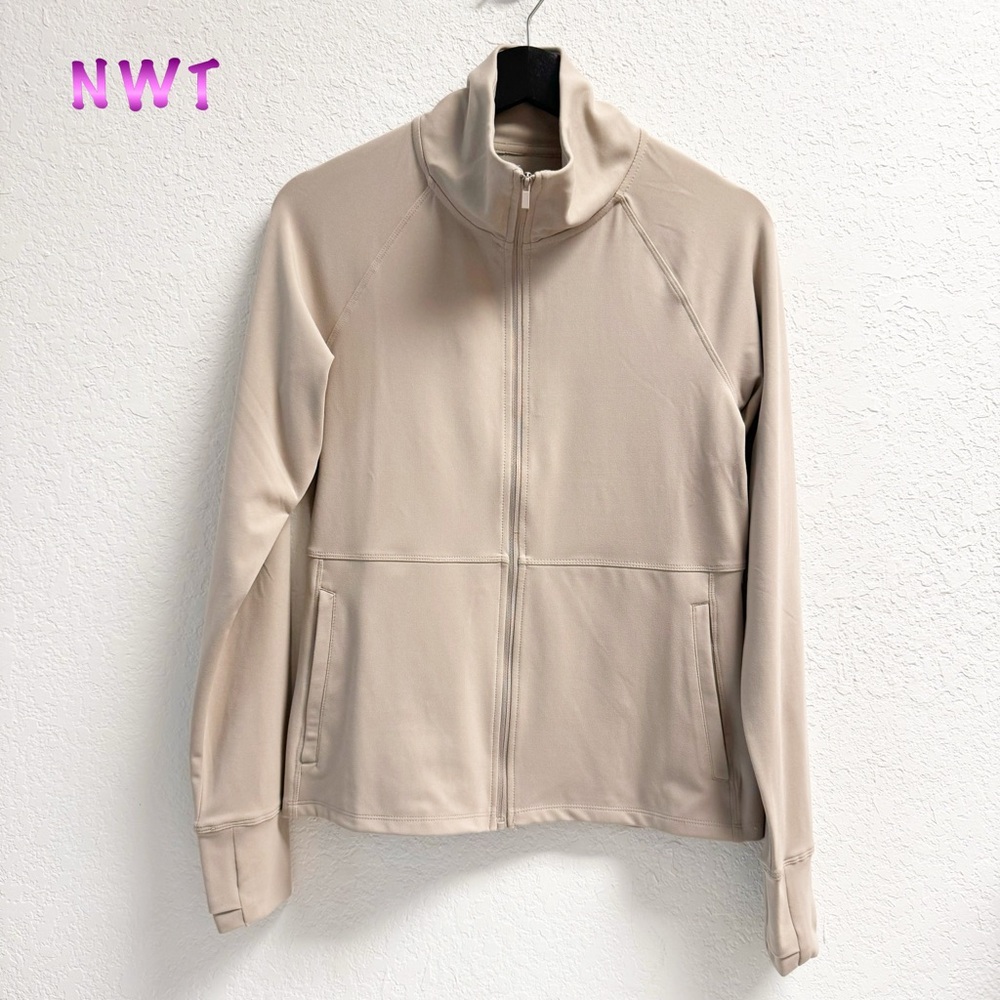 NWT- Mocha Tan Mock Collar Zipper Pocket Track Jacket Womans S